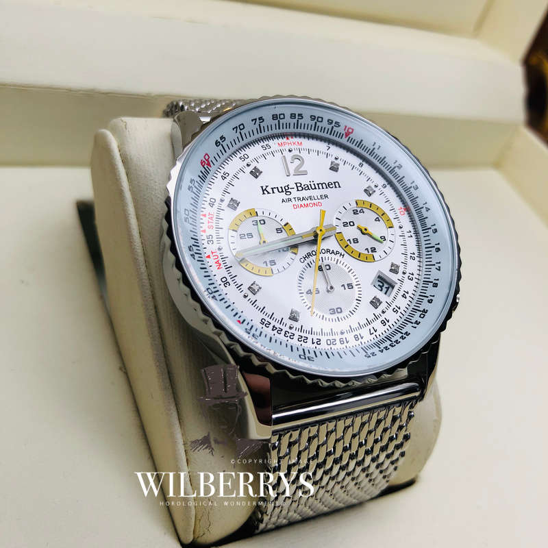 Retail: £775/ R13,000.00 Krug-Baumen Men's Air Traveller Silver Wolf Diamond Chronograph Watch