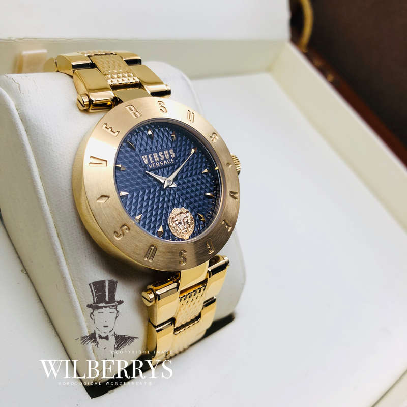 VERSACE Women's VERSUS The Iconic Plated Gold Steel Logo Watch BRAND NEW IN BOX + PAPERS