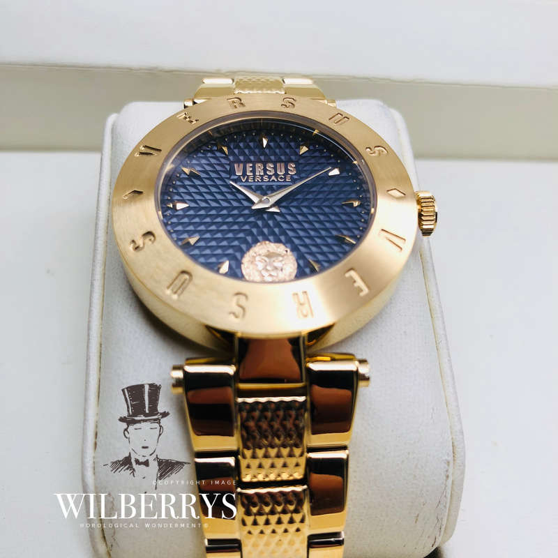 VERSACE Women's VERSUS The Iconic Plated Gold Steel Logo Watch BRAND NEW IN BOX + PAPERS