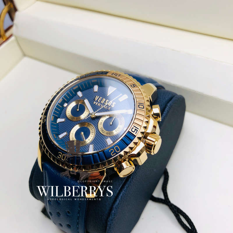 Retail: R6,999.00 VERSACE Men's Versus Aberdeen NAUTIC NAVY LEATHER Watch BRAND NEW IN BOX + PAPERS