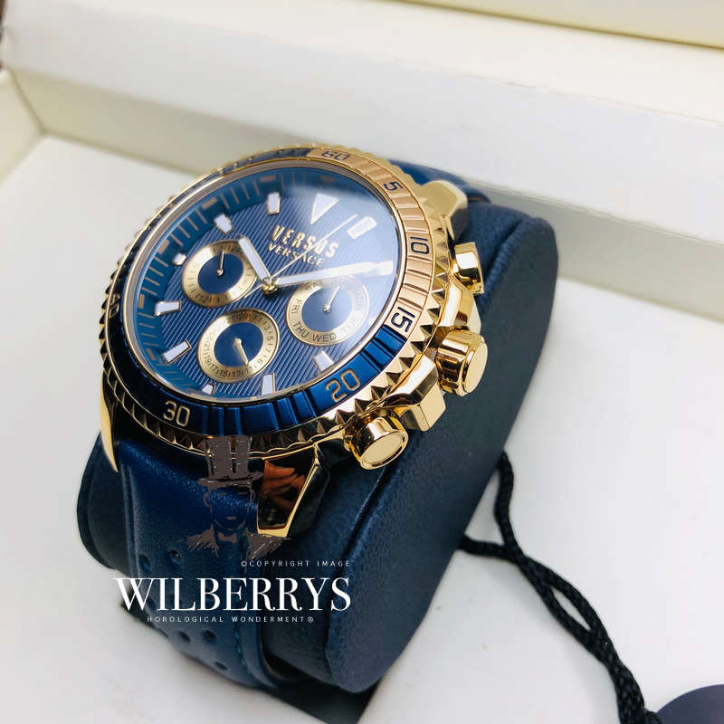 Retail: R6,999.00 VERSACE Men's Versus Aberdeen NAUTIC NAVY LEATHER Watch BRAND NEW IN BOX + PAPERS