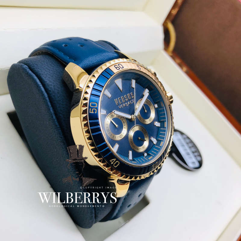 Retail: R6,999.00 VERSACE Men's Versus Aberdeen NAUTIC NAVY LEATHER Watch BRAND NEW IN BOX + PAPERS