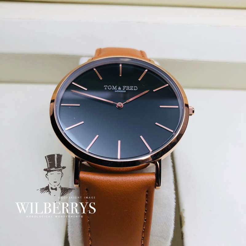Retail: R2,999.00 Tom & Fred of London Men's Rose Gold pl. Hyde Tan Leather Swiss Slimline Watch
