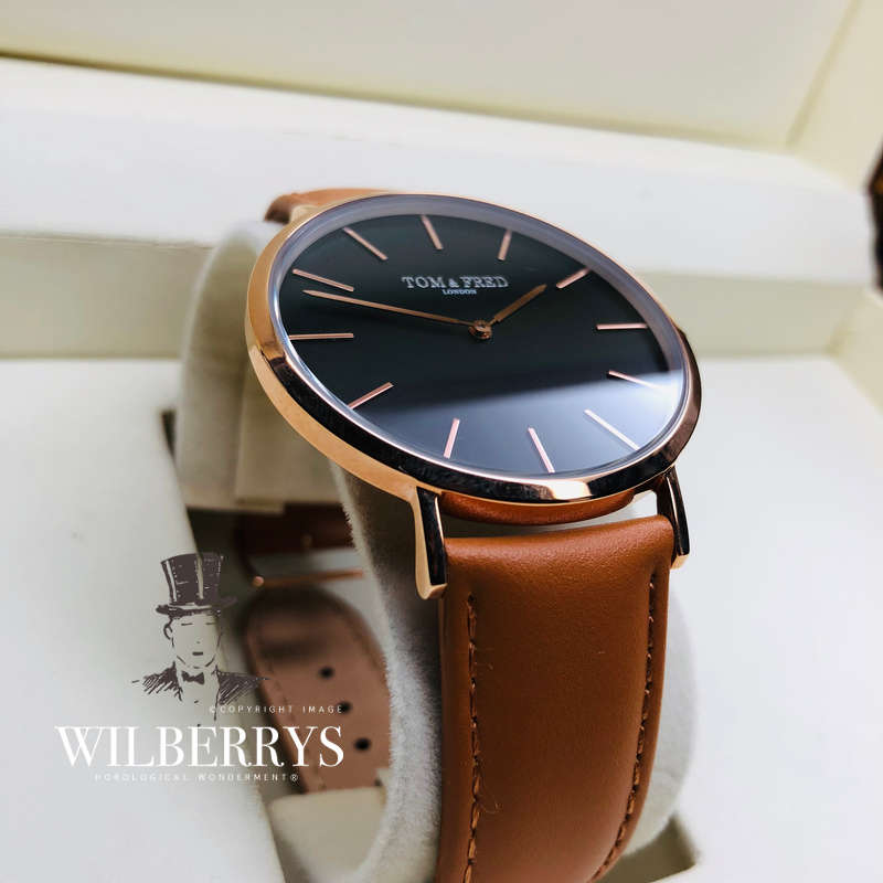 Retail: R2,999.00 Tom & Fred of London Men's Rose Gold pl. Hyde Tan Leather Swiss Slimline Watch