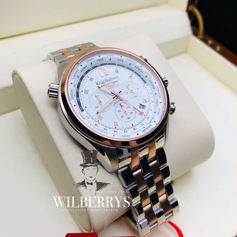 Retail: £775/ R13,000.00 Krug-Baumen Men's Air Traveller White Diamond Chronograph Watch
