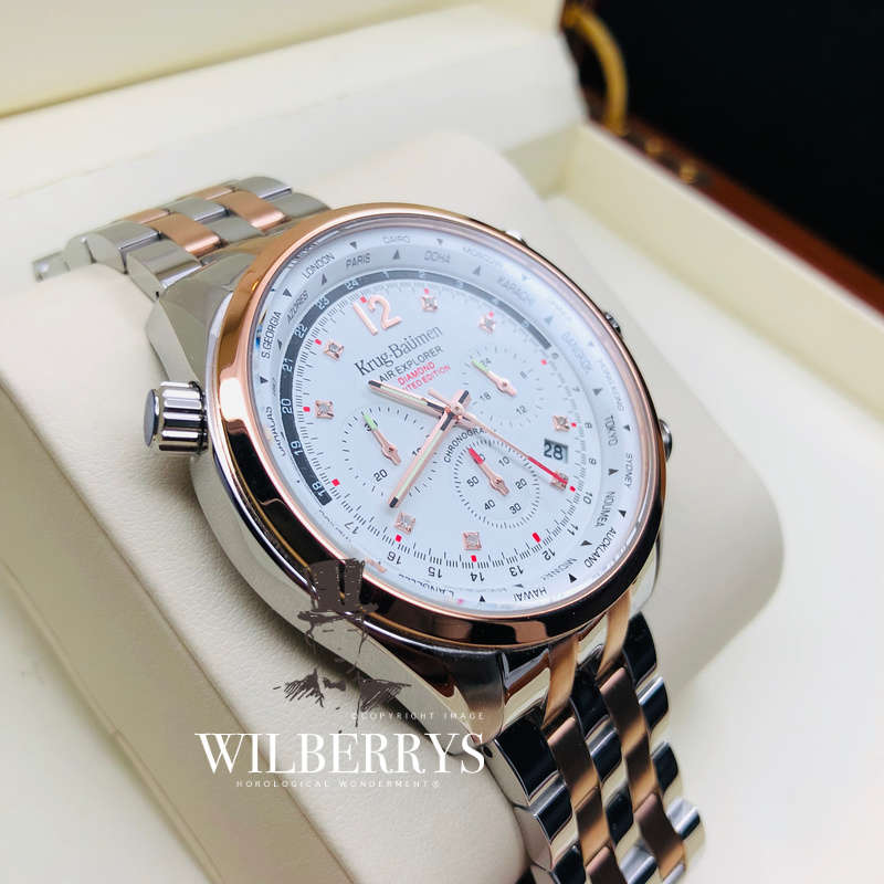 Retail: £775/ R13,000.00 Krug-Baumen Men's Air Traveller White Diamond Chronograph Watch