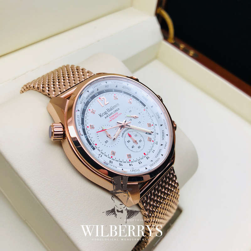 Retail: £775/ R13,000.00 Krug-Baumen Men's Air Traveller White Diamond Chronograph Watch