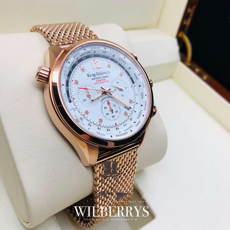 Retail: £775/ R13,000.00 Krug-Baumen Men's Air Traveller White Diamond Chronograph Watch