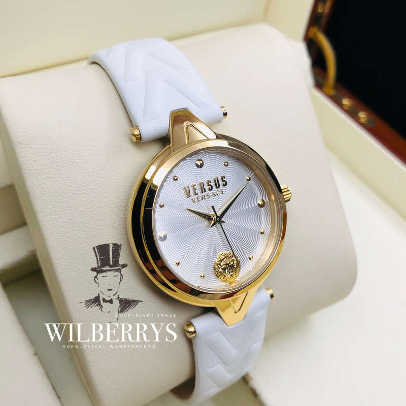VERSACE Women's VERSUS V-Versus White/Gold Leather Strap Watch BRAND NEW IN BOX + PAPERS