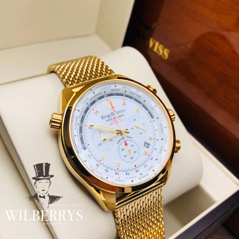 Retail: £775/ R13,000.00 Krug-Baumen Men's Air Traveller White Diamond Chronograph Watch