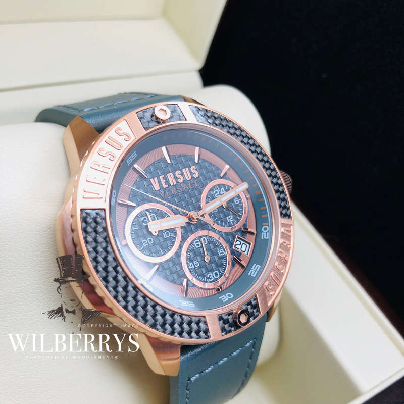 Retail: R8,299.00 VERSACE Men's Admirality Rose Gold pl. Leather Chronograph Watch BRAND NEW