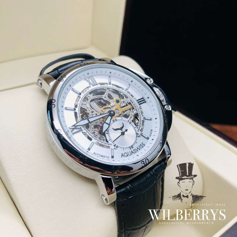 Retail: $1200 /R15,000.00 Aquaswiss Men's Lex Automatic 42mm - 47mm Watch with Black Leather Band