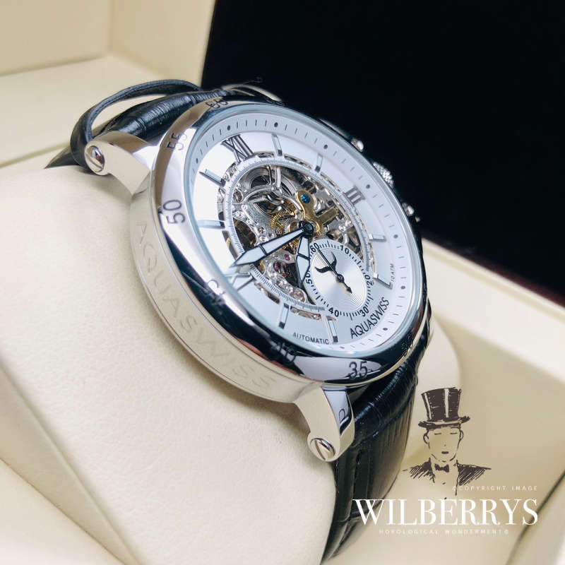 Retail: $1200 /R15,000.00 Aquaswiss Men's Lex Automatic 42mm - 47mm Watch with Black Leather Band