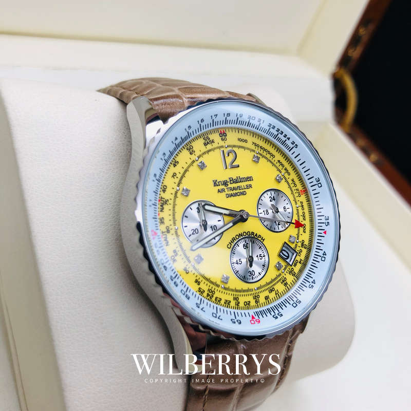 Retail: £775/ R12,975.00 Krug-Baumen Mens Air Traveller Diamond 42mm Brown Leather Chronograph Watch