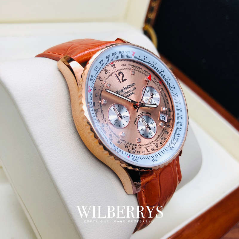 Retail: £775/ R12,975.00 Krug-Baumen Mens Air Traveller Diamond 42mm Rose Gold Pl Chronograph Watch