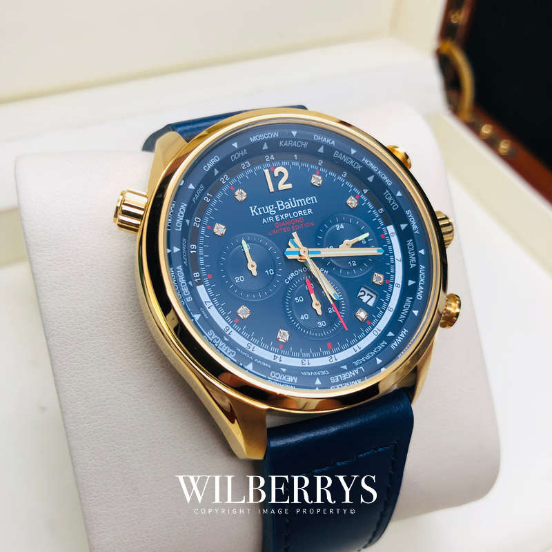 Retail: £775/ R13,000.00 Krug-Baumen Men's Air Explorer Rose Gold pl. Diamond 500pcs Chrono Watch