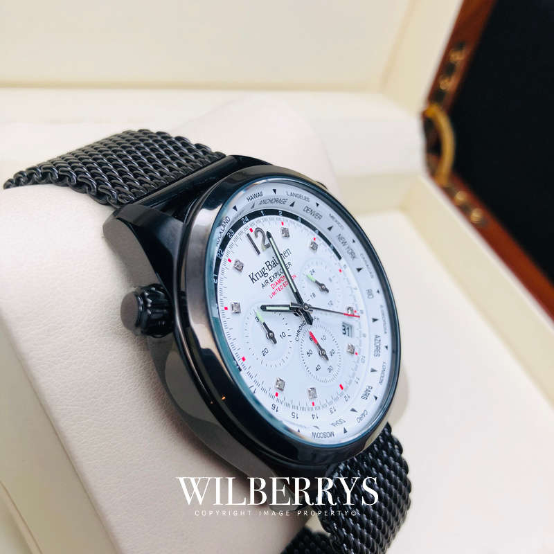 Retail: £775/ R13,000.00 Krug-Baumen Men's Air Explorer White Diamond Chronograph Watch