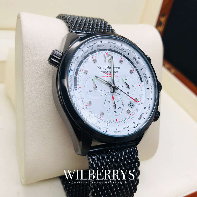 Retail: £775/ R13,000.00 Krug-Baumen Men's Air Explorer White Diamond Chronograph Watch