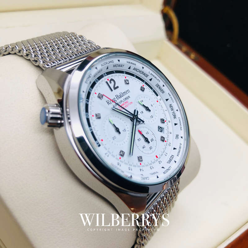 Retail: £775/ R12,975.00 Krug-Baumen Mens Air Traveller Diamond Milanese Steel Chornograph Watch