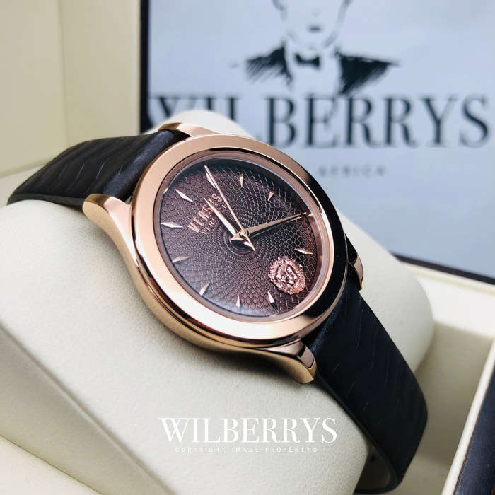 Retail: R5,499.00 VERSACE Women's Mount Pleasant Watch with Brown Wave Genuine Leather Band NEW