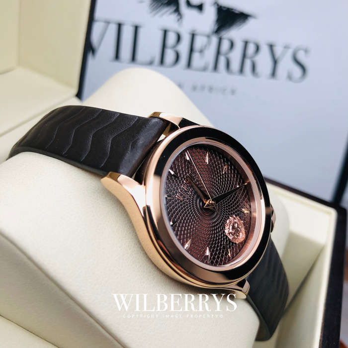 Retail: R5,499.00 VERSACE Women's Mount Pleasant Watch with Brown Wave Genuine Leather Band NEW