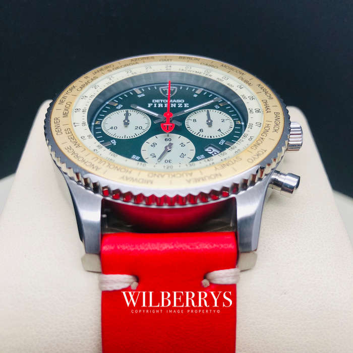 Retail: R5,999.00 DETOMASO Men's Firenze Italian Ambra Leather 48mm WORLD TIME Watch NEW