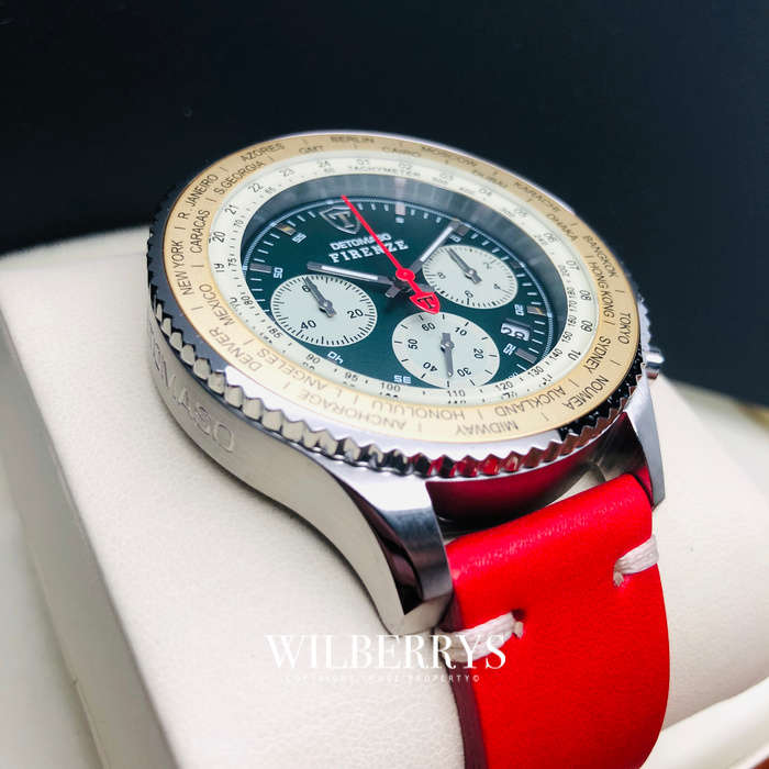 Retail: R5,999.00 DETOMASO Men's Firenze Italian Ambra Leather 48mm WORLD TIME Watch NEW