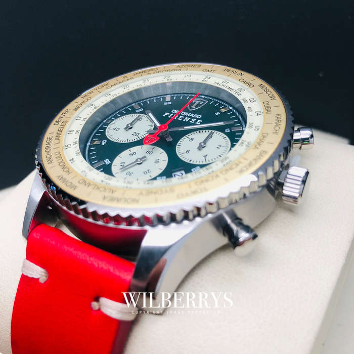 Retail: R5,999.00 DETOMASO Men's Firenze Italian Ambra Leather 48mm WORLD TIME Watch NEW