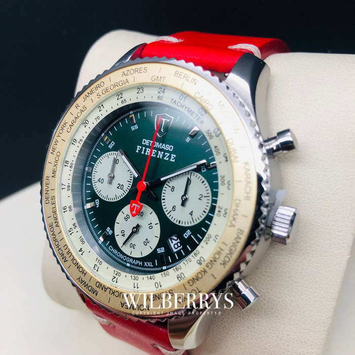 Retail: R5,999.00 DETOMASO Men's Firenze Italian Ambra Leather 48mm WORLD TIME Watch NEW