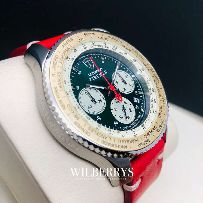 Retail: R5,999.00 DETOMASO Men's Firenze Italian Ambra Leather 48mm WORLD TIME Watch NEW