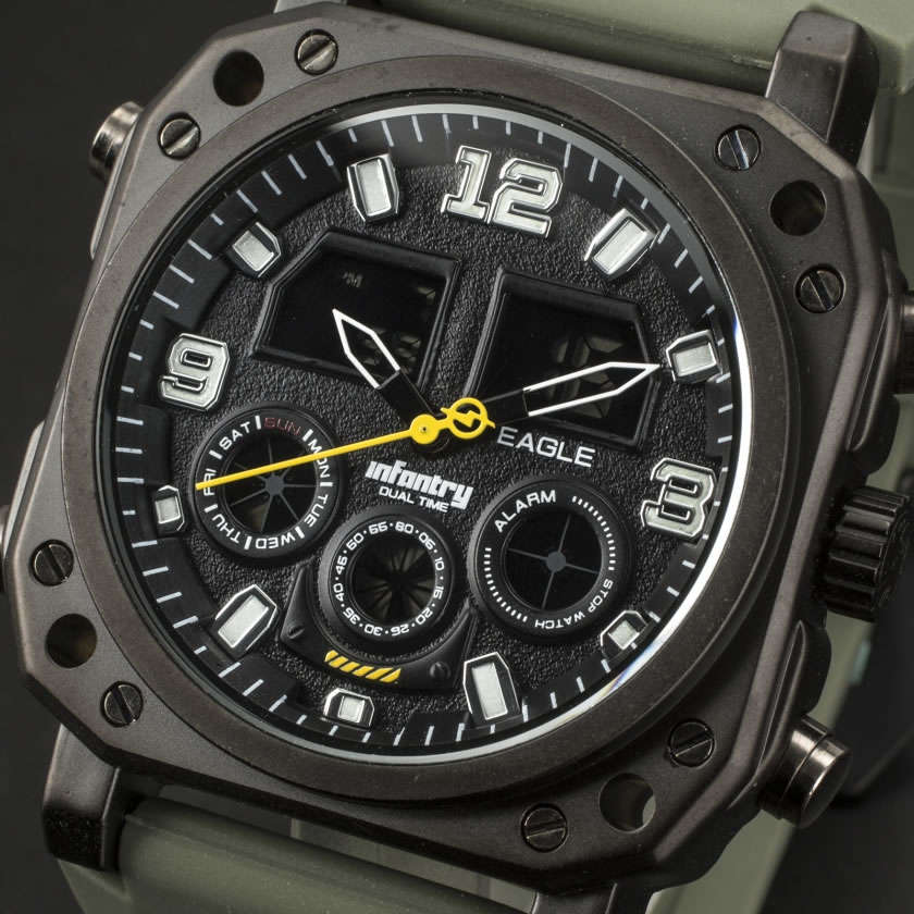 INFANTRY MILITARY CO. Eagle DUAL TIME Watch Silicon Band new BOXED, FULLY LOADED!