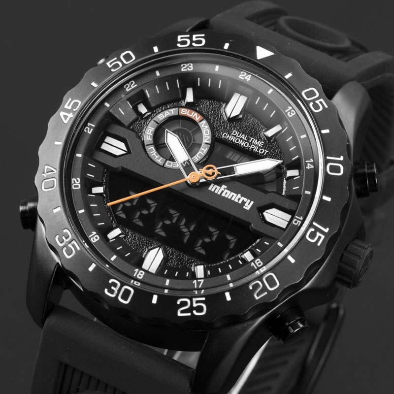 INFANTRY MILITARY CO. Chrono PILOT Dual Time Alarm Watch Brand new BOXED, FULLY LOADED!