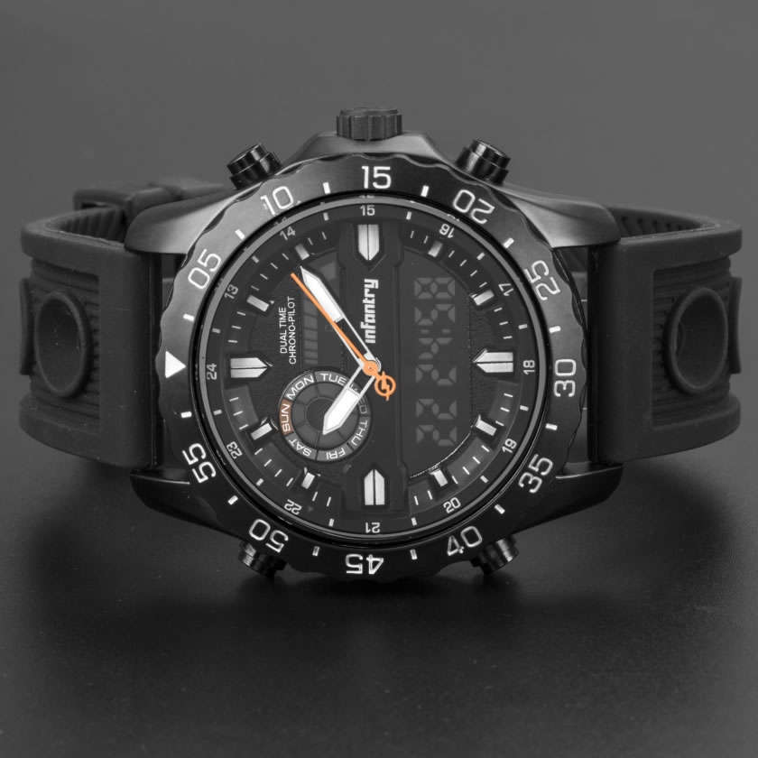 INFANTRY MILITARY CO. Chrono PILOT Dual Time Alarm Watch Brand new BOXED, FULLY LOADED!