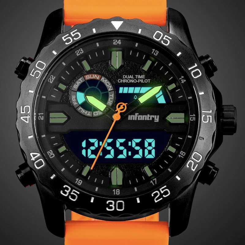 Retail: R2499.00 INFANTRY MILITARY CO. Chrono PILOT Dual Time Alarm Watch Brand new BOXED!!