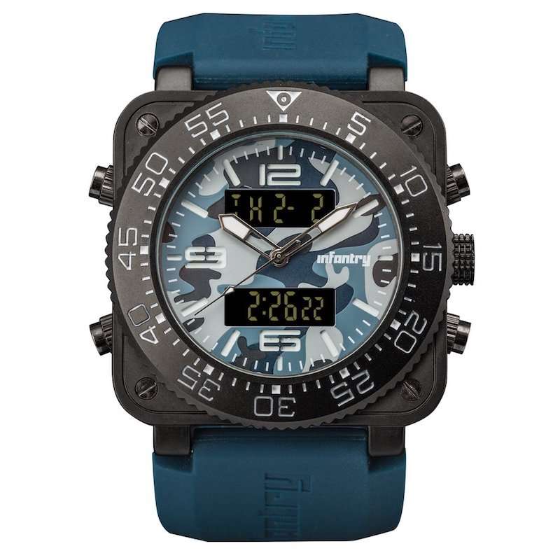 INFANTRY MILITARY CO. Tank Camo XL 47mm DUAL MOVEMENT Watch with Silicone Band BOXED, FULLY LOADED!