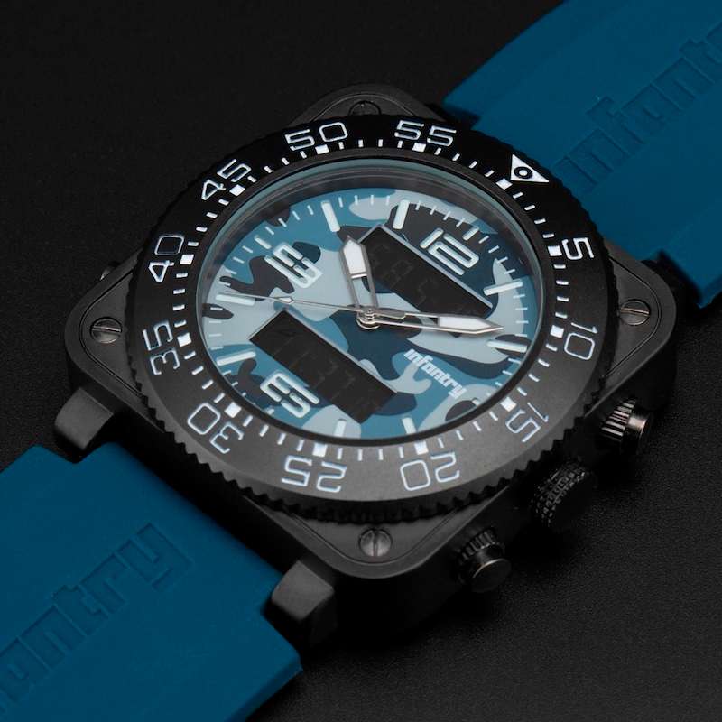 INFANTRY MILITARY CO. Tank Camo XL 47mm DUAL MOVEMENT Watch with Silicone Band BOXED, FULLY LOADED!