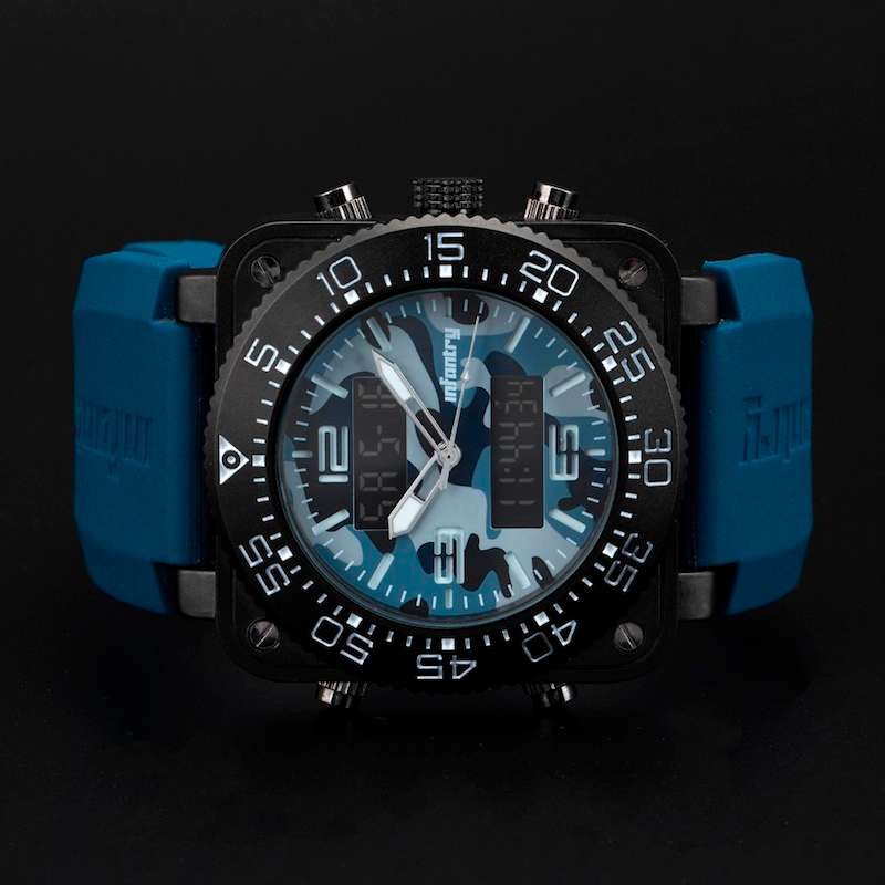 INFANTRY MILITARY CO. Tank Camo XL 47mm DUAL MOVEMENT Watch with Silicone Band BOXED, FULLY LOADED!
