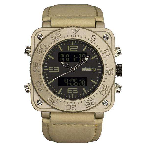 INFANTRY MILITARY CO. Tank XL 47mm DUAL MOVEMENT Watch with Leather Band BOXED, FULLY LOADED!