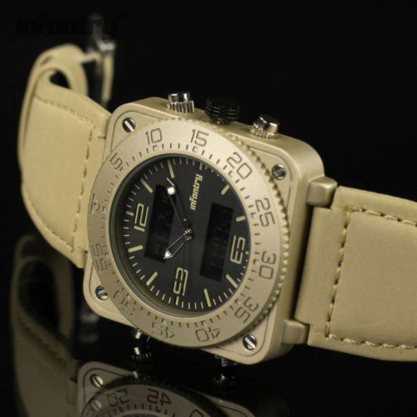 INFANTRY MILITARY CO. Tank XL 47mm DUAL MOVEMENT Watch with Leather Band BOXED, FULLY LOADED!