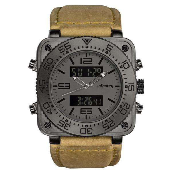 INFANTRY MILITARY CO. Tank XL 47mm DUAL MOVEMENT Watch with Leather Band BOXED, FULLY LOADED!