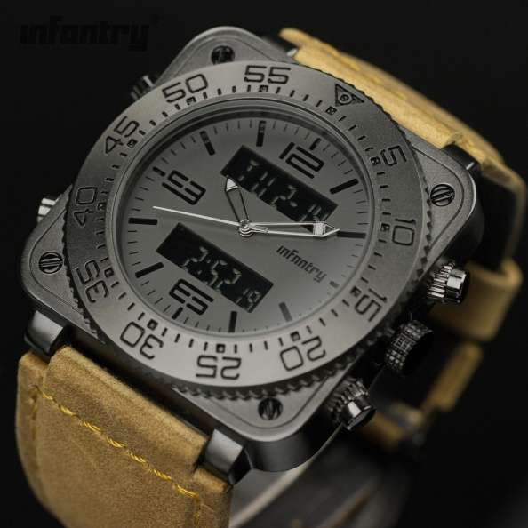 INFANTRY MILITARY CO. Tank XL 47mm DUAL MOVEMENT Watch with Leather Band BOXED, FULLY LOADED!