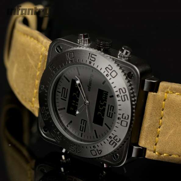 INFANTRY MILITARY CO. Tank XL 47mm DUAL MOVEMENT Watch with Leather Band BOXED, FULLY LOADED!