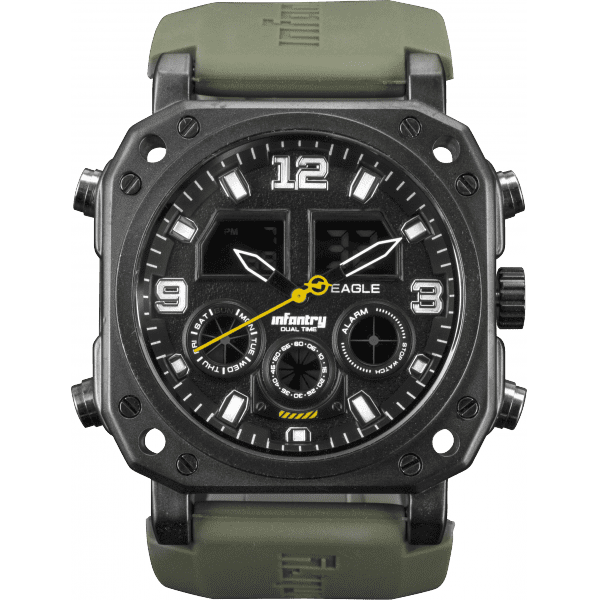 INFANTRY MILITARY CO. Eagle DUAL TIME Watch Silicon Band new BOXED, FULLY LOADED!