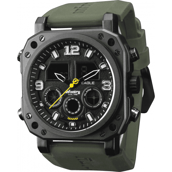 INFANTRY MILITARY CO. Eagle DUAL TIME Watch Silicon Band new BOXED, FULLY LOADED!