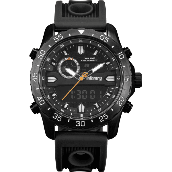 INFANTRY MILITARY CO. Chrono PILOT Dual Time Alarm Watch Brand new BOXED, FULLY LOADED!