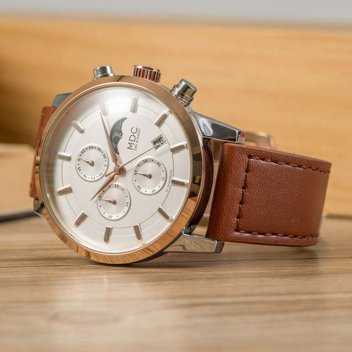 MDC MILITARY CO. Light Brown Moon Chronograph Watch Brand new BOXED, FULLY LOADED!