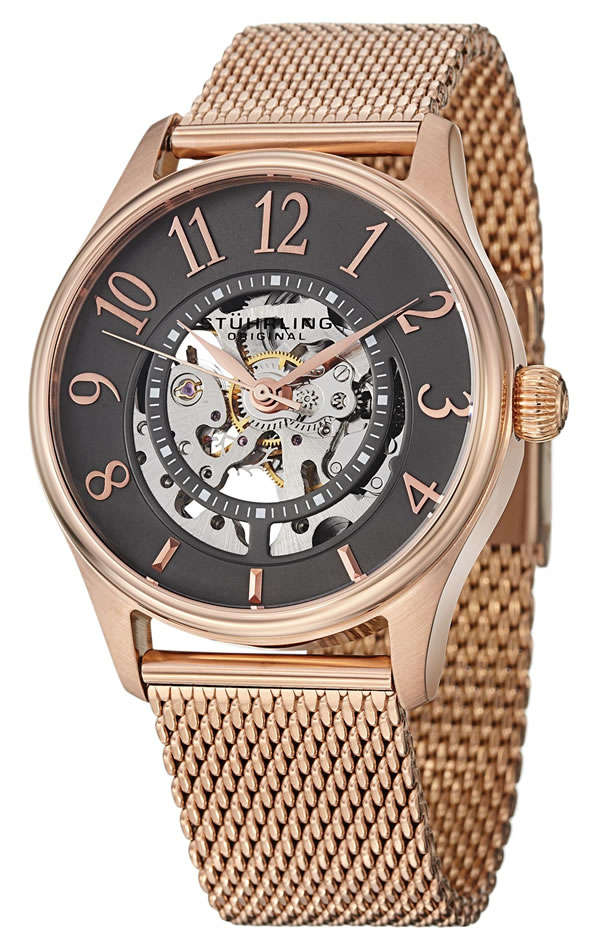RRP $525 >> STUHRLING ORIGINAL® Men's Solaris Elite Skeleton Watch brand new in box