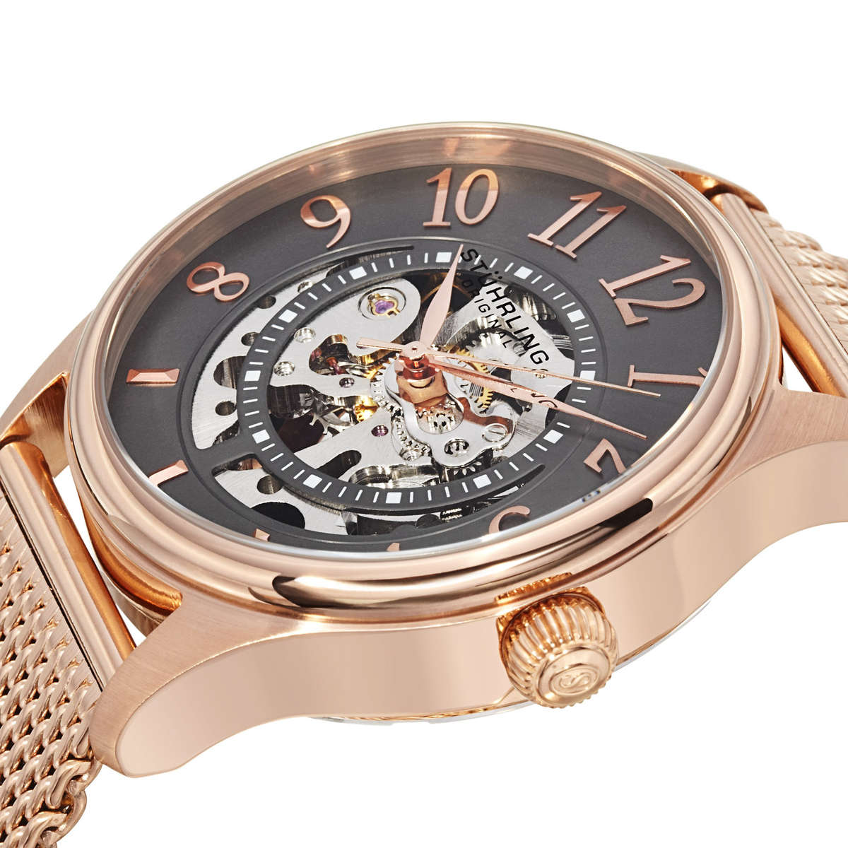 RRP $525 >> STUHRLING ORIGINAL® Men's Solaris Elite Skeleton Watch brand new in box