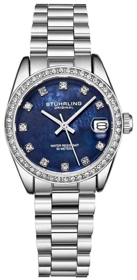 Retail: R6,499.00 STUHRLING ORIGINAL® Women's Jeweled Blue Mother of Pearl Watch BRAND NEW