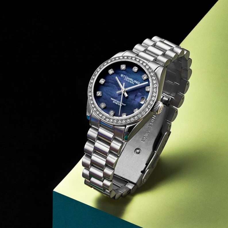 Retail: R6,499.00 STUHRLING ORIGINAL® Women's Jeweled Blue Mother of Pearl Watch BRAND NEW